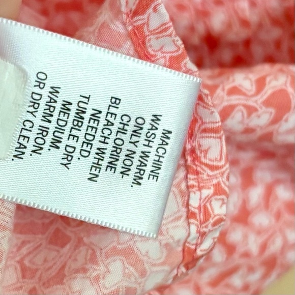 Banana Republic| Cotton Pink/White Roll Tab Sleeve Leaf Print Blouse Sz S - Picture 5 of 5